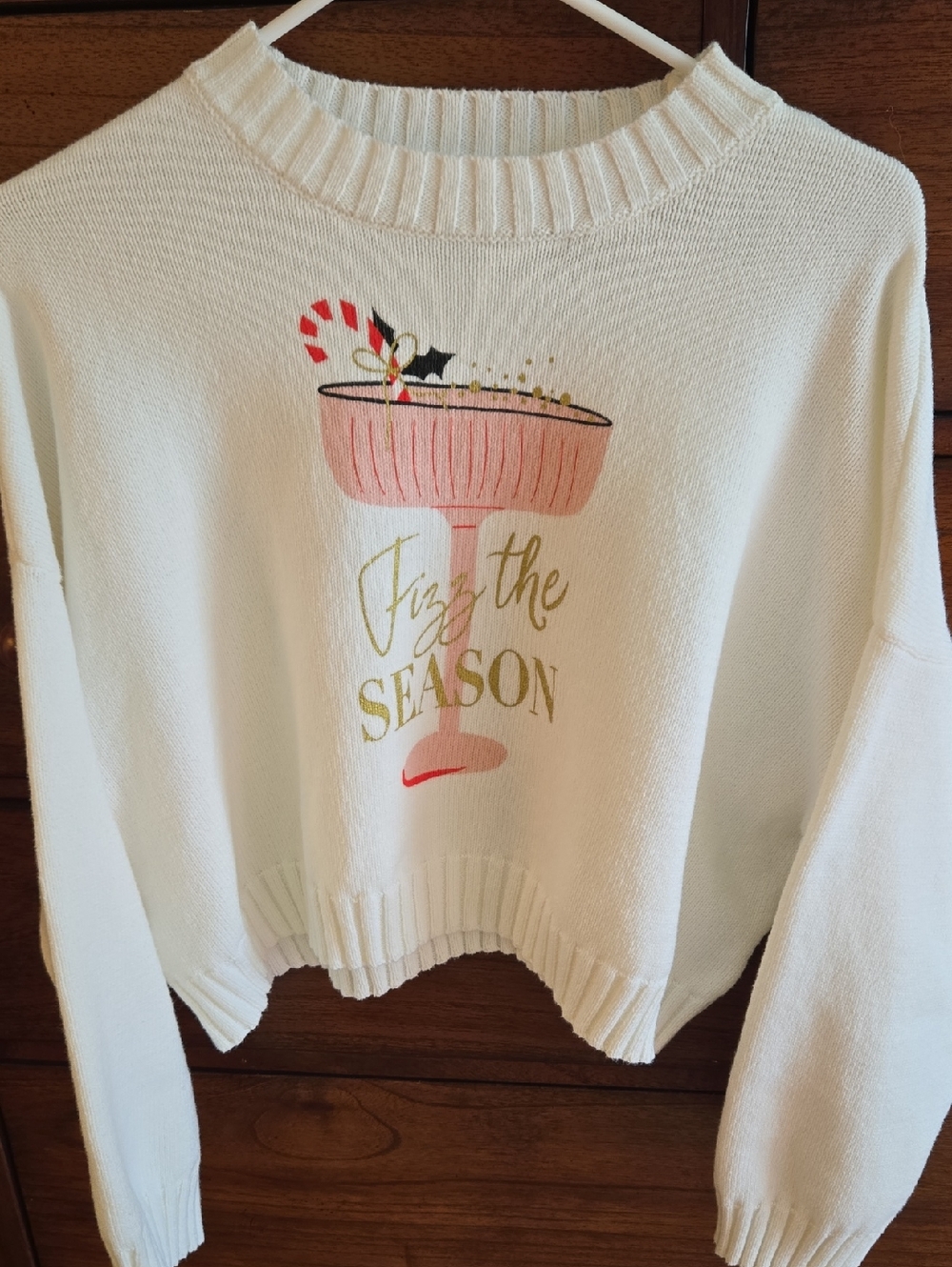 Moon & Madison ivory ribbed knit sweater FIZZ THE SEASON
